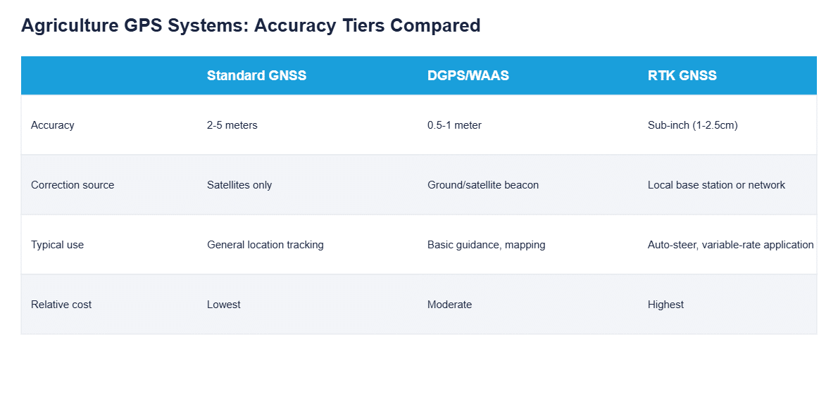 agriculture gps systems accuracy tiers
